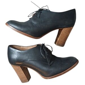 Madewell Bette Heeled Oxfords Women's sz 6 Black Leather Lace Up Shoe Bootie